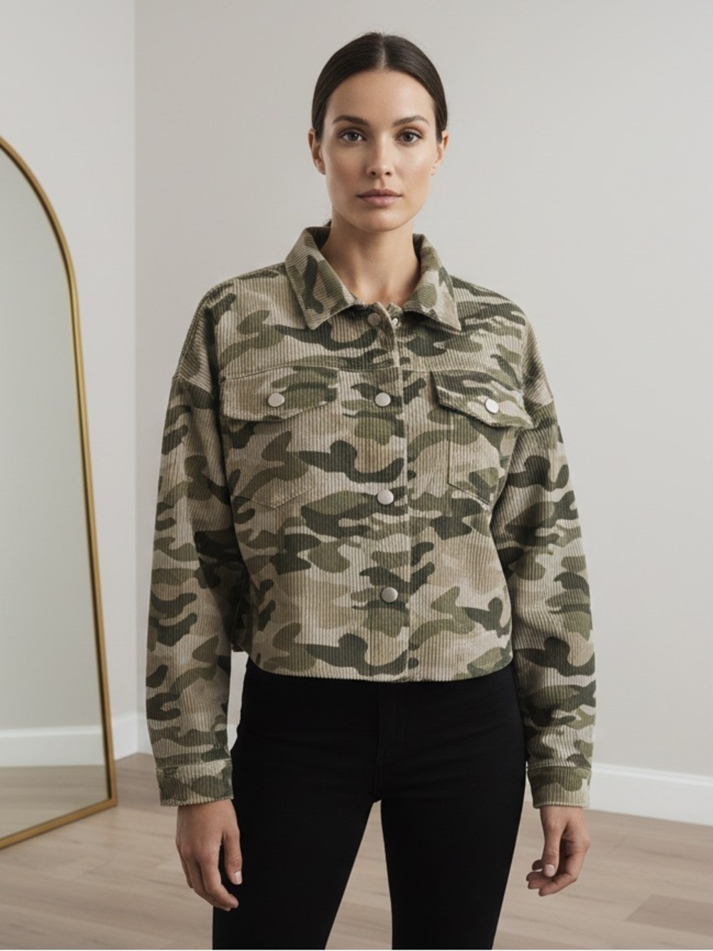 Savanna Jane camo jacket the back steals the show with an open v-cut design